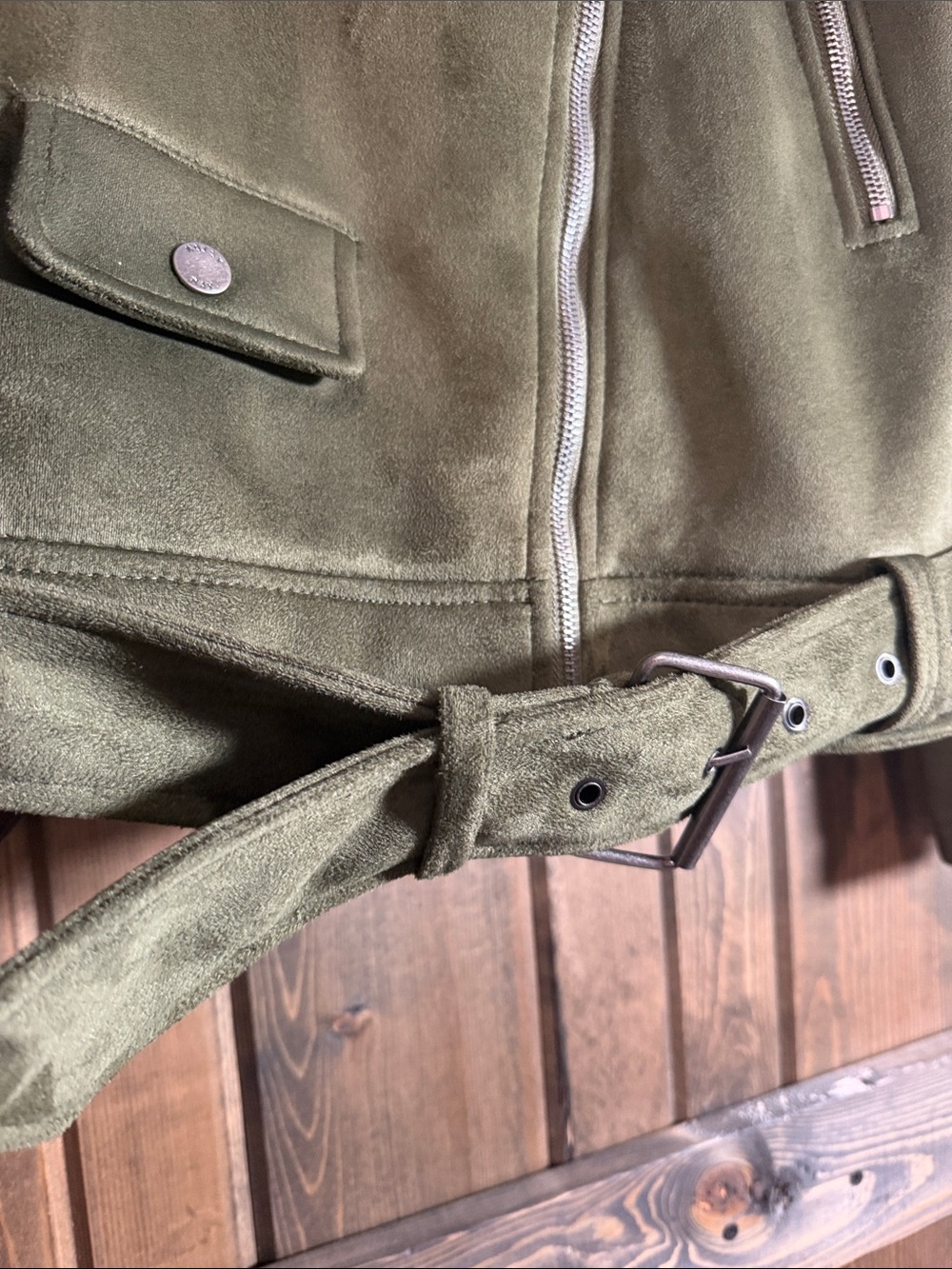 Noisy May Olive Green Suede Moto Jacket - Picture 4 of 7